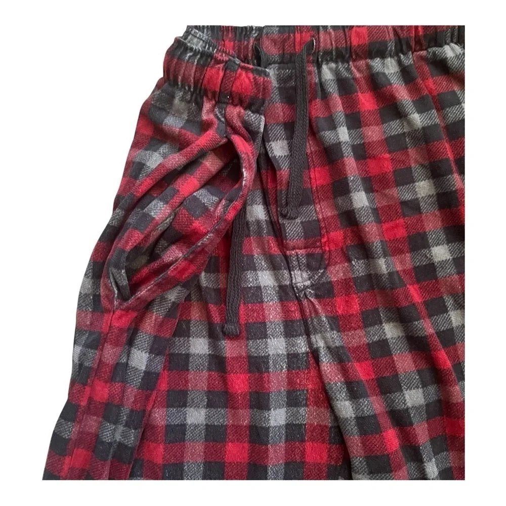IZOD fleece pajama pants XL black and red plaid side pockets polyester